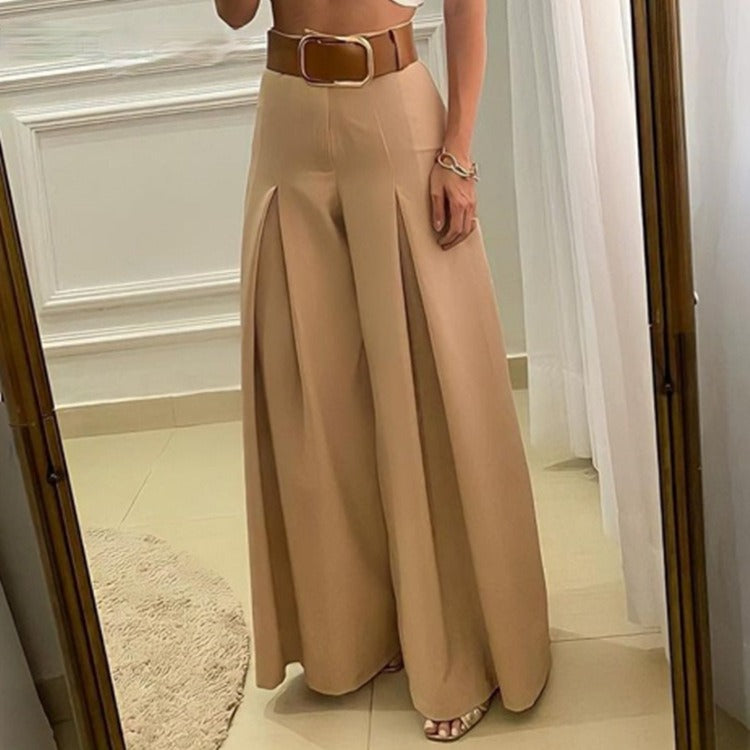 New French Vintage High Waist Folded Wide Leg Pants for Women Thin Loose Slim Skirt Pants for Women - Mammalook