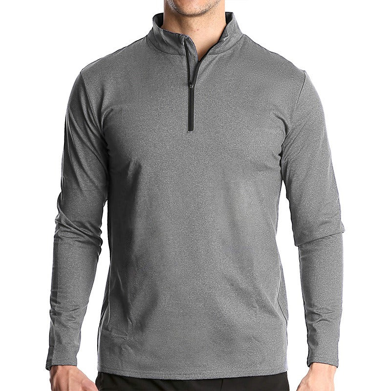 Men's Long Sleeve Fast Drying Sports Running Pullover Half Zipper Solid Color Breathable T-Shirt - Mammalook