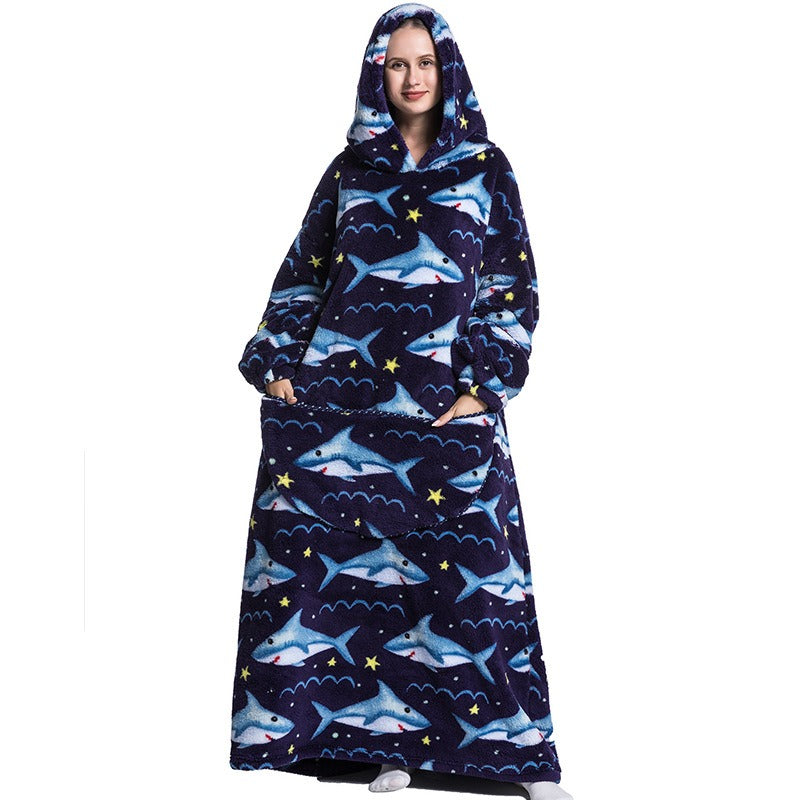 Super Long Flannel Blanket with Sleeves Winter Hoodies Sweatshirt Pullover Fleece Giant Wearable Blanket Hoodie Oversized - Mammalook