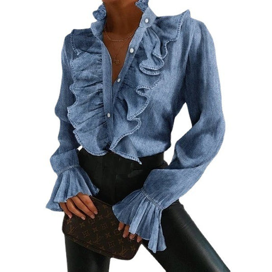 New ruffled flared sleeve pleated long sleeved shirt - Mammalook