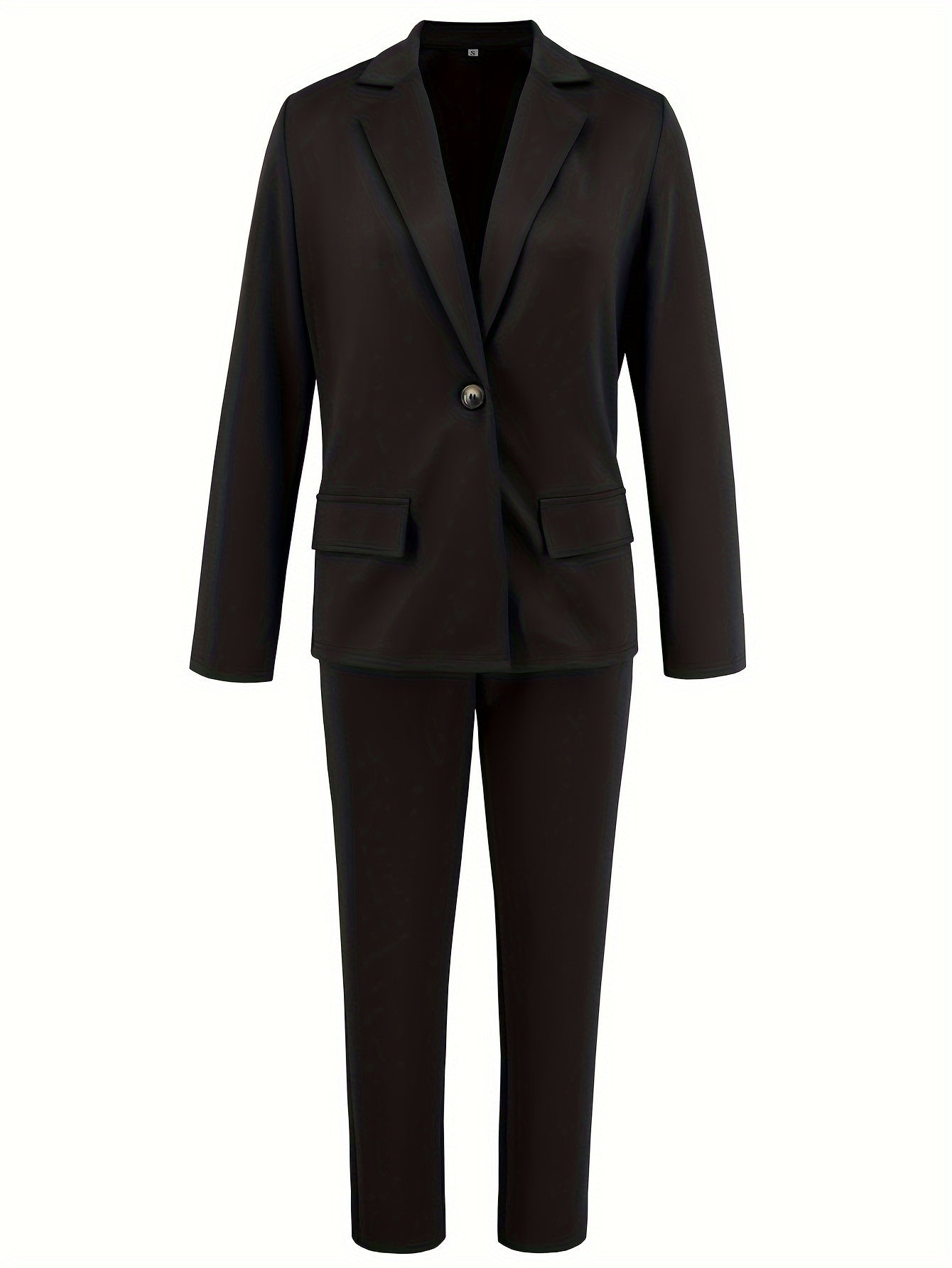 Casual Office & Work Pants Set, Single Breasted Lapel Blazer & Solid Color Simple Pants, Women's Clothing - Mammalook