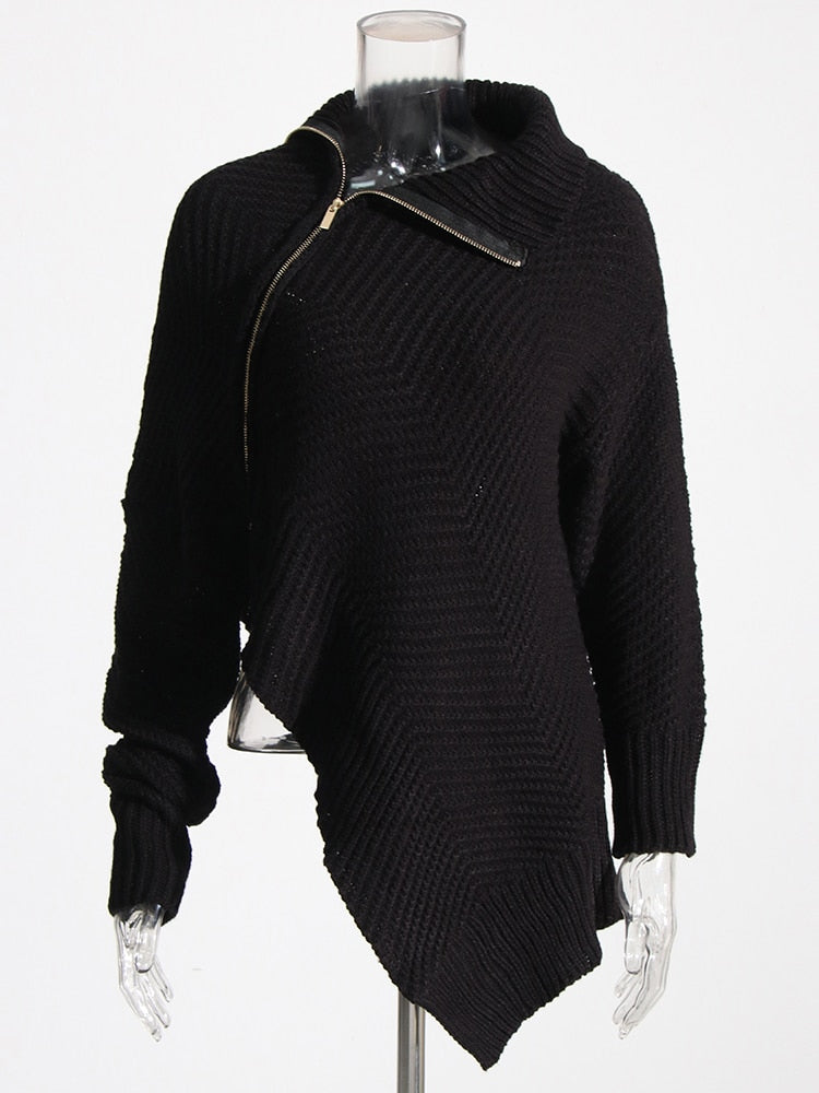 Knitting Solid Sweater For Women Stand Collar Long Sleeve Minimalist Loose Pullover Female Autumn Clothing New - Mammalook