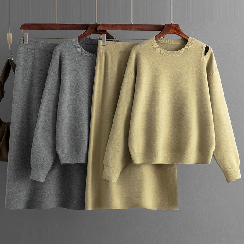Two Pieces Outfit Women Casual 2 Piece Knit Sweater Skirt Sets Knitted Women Clothing - Mammalook