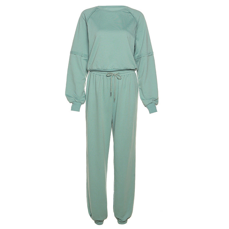 Autumn New Women's Fashion Round Neck Long Sleeve T-shirt Slim Casual Feet Pants Set - Mammalook