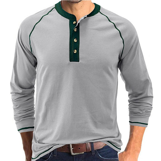 New Men's Autumn and Winter T-Shirt Solid Long Sleeve Europe and America Men's T-shirt - Mammalook