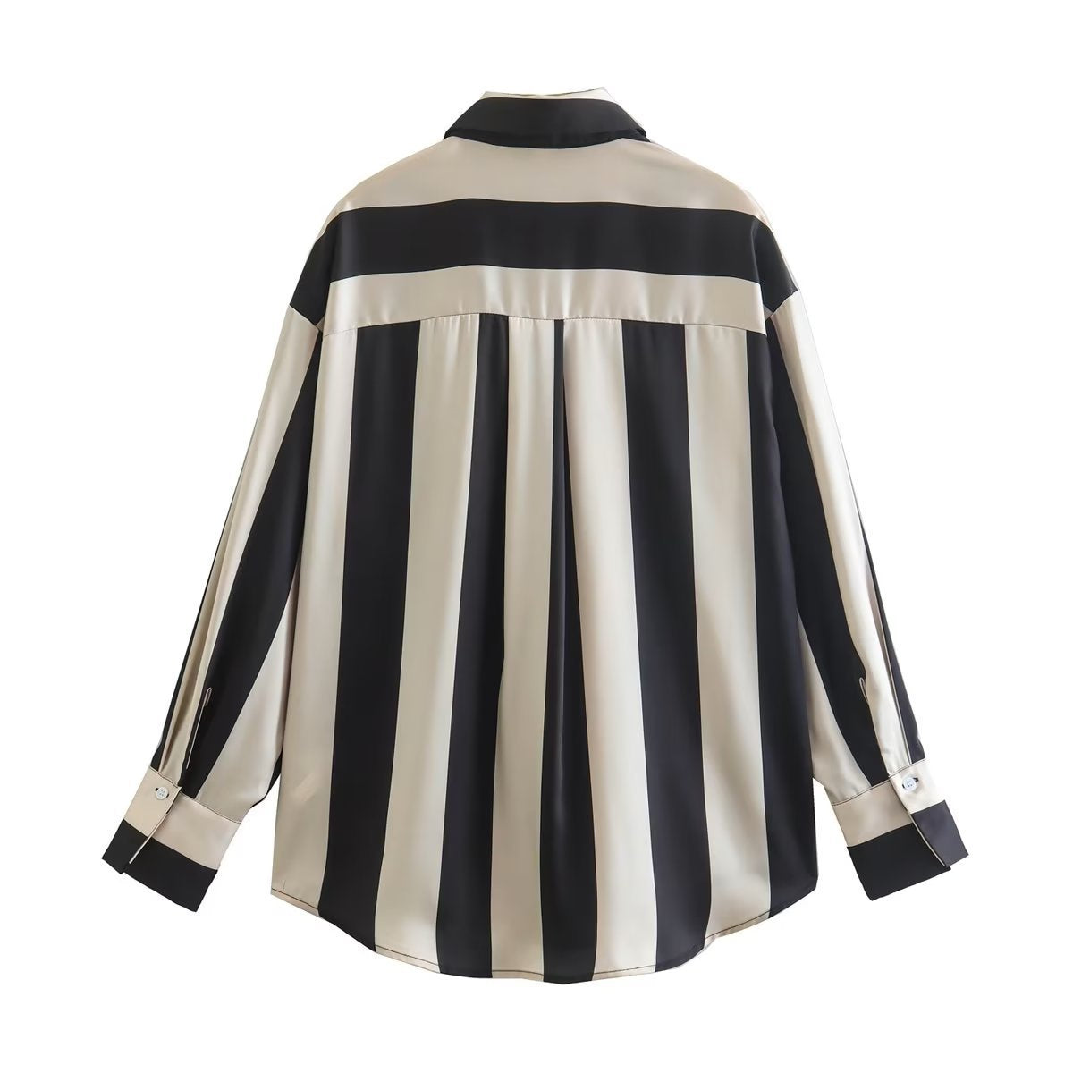 Autumn New Loose Slim Tricolor Vertical Stripe Splice Shirt Top Women - Mammalook