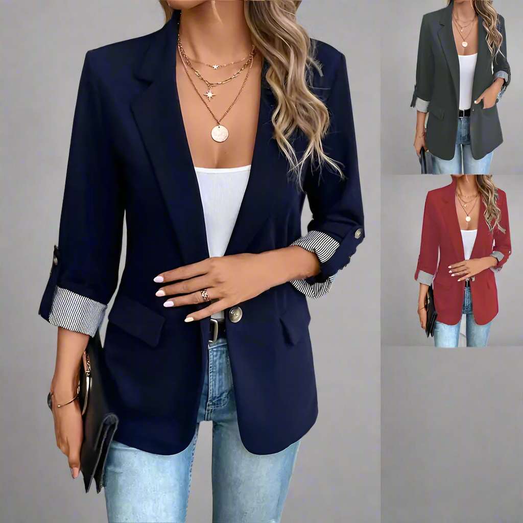 Button-Up Slim Fit Suit Jacket – Seven-Quarter Rolled Sleeve