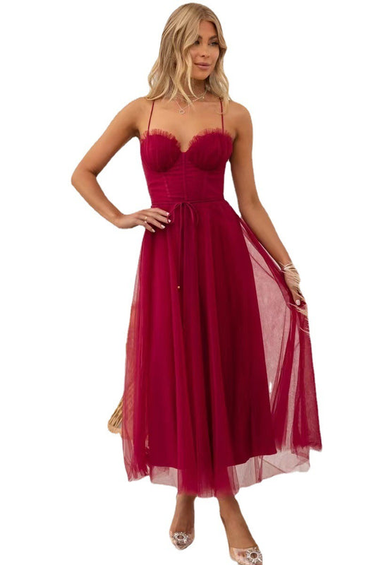 Sexy suspender mesh party evening dress - Mammalook
