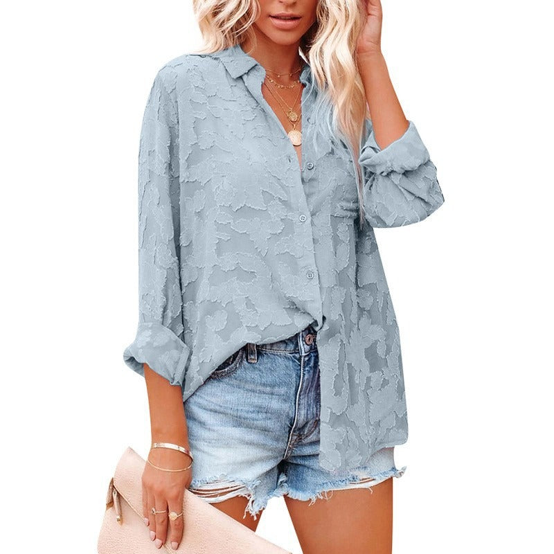 Long Sleeved Cardigan Cotton Printed - Single Breasted Lapel - V-Neck