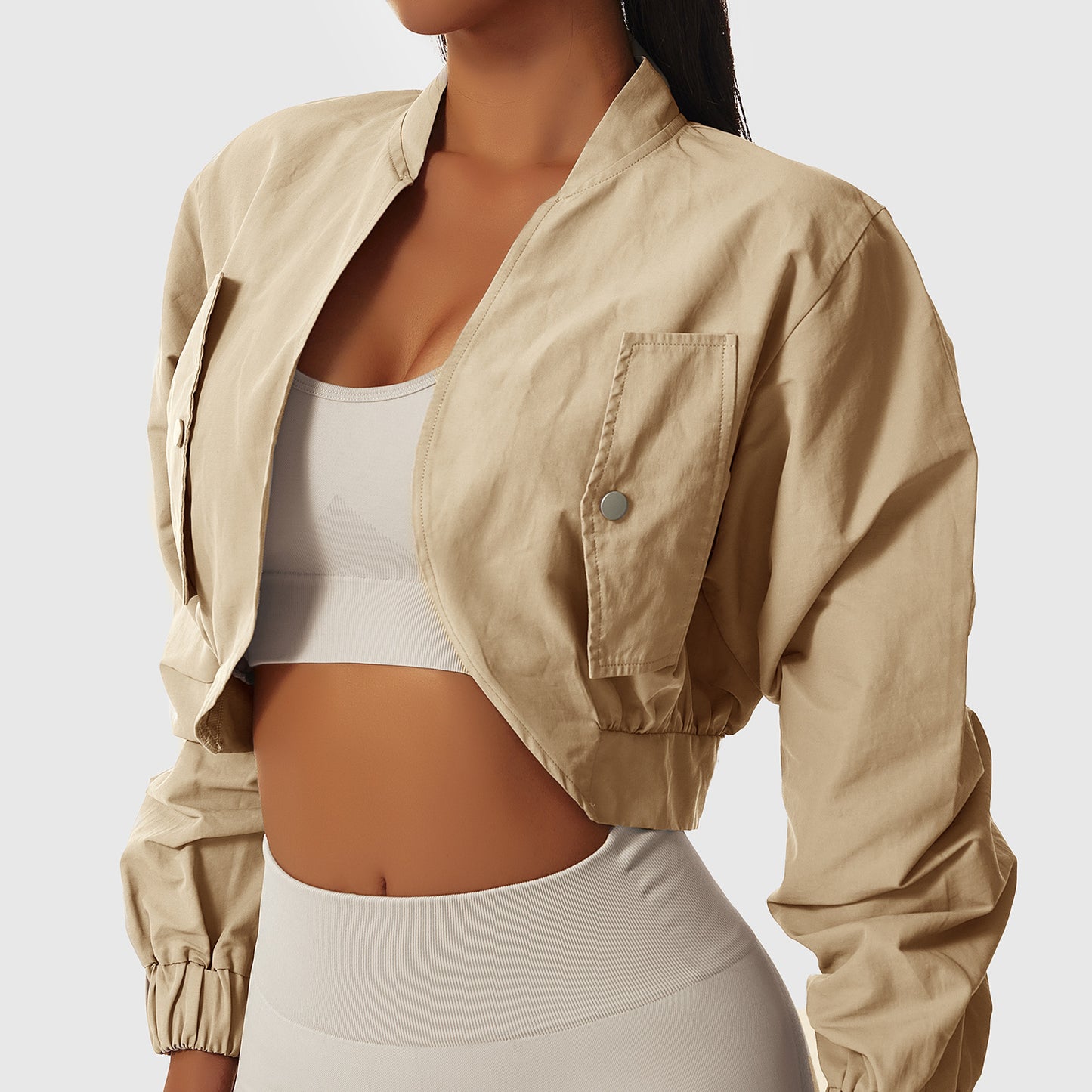 Long Sleeve Quick-Drying Sports Jacket Female Sun Protection Outside Shoulders Fitness Wear Standing Collar Casual Jacket Tight Yoga Tops - Mammalook