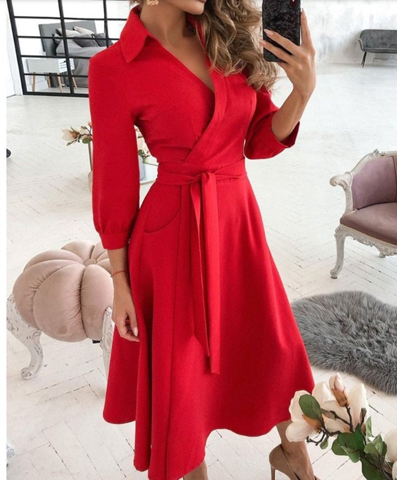 Fashionable short sleeved V-neck printed buttocks wrapped women's clothing - Mammalook