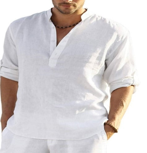 Mens Linen Long Sleeved T Shirt Loose Sweatshirt Solid Color Long Sleeved Cotton Linen Shirt Mens Large - Mammalook