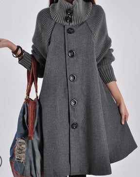New oversized women's mid length loose fitting woolen coat cape woolen windbreaker coat - Mammalook
