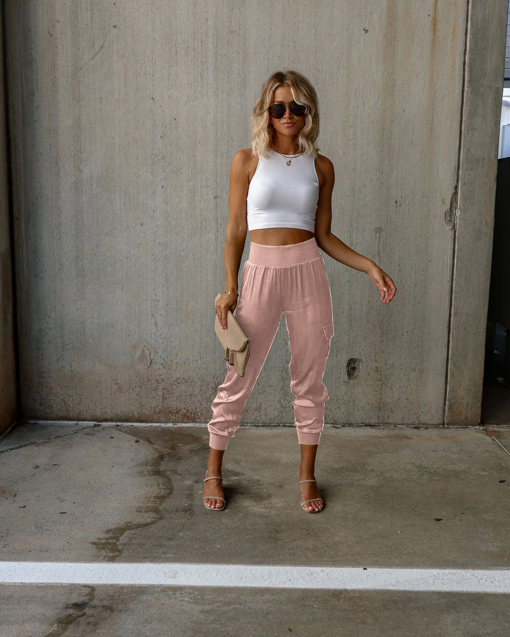 Autumn satin elastic waist pocket fashionable women's long pants casual pants - Mammalook