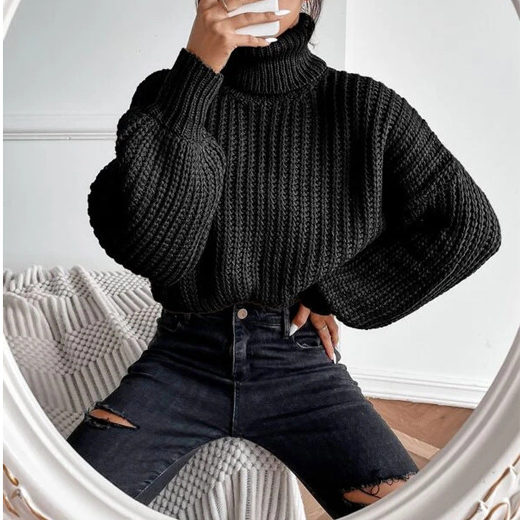Fall Shoulder Long Sleeve Knitted Turtleneck Sweater for Women - Mammalook