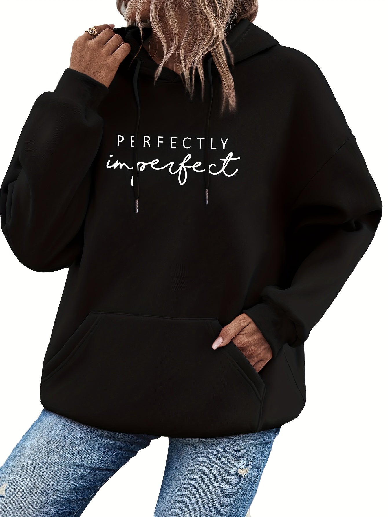 Trendy Letter Print Womens Hoodie - Comfy Kangaroo Pocket & Adjustable Drawstring Hood - Casual Long Sleeve Sweatshirt for Fashion-Forward Ladies - Mammalook