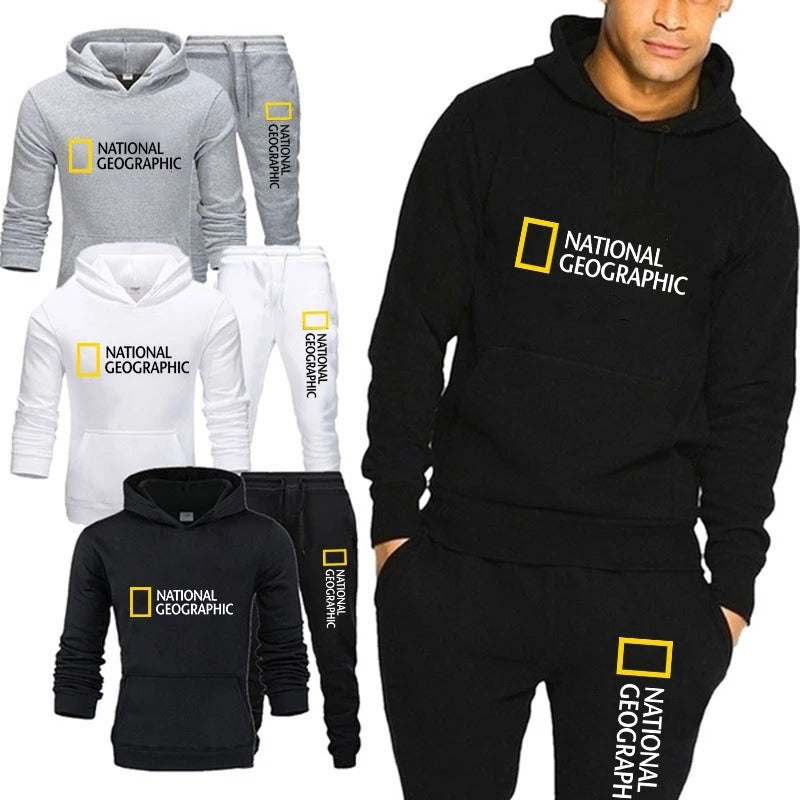 Men’s Printed Hooded Pullover – Casual Sports Sweater Set