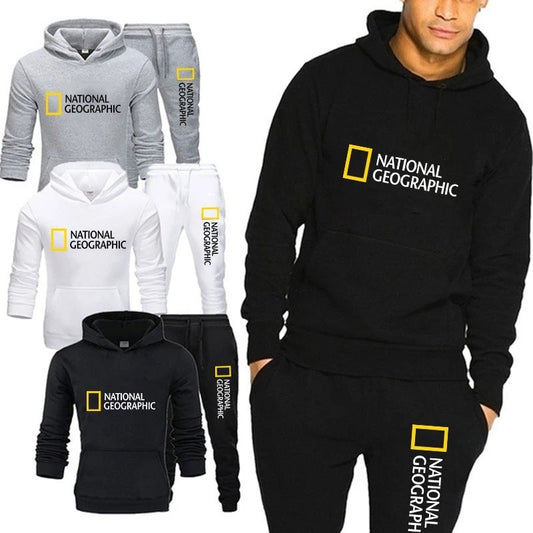 Men’s Printed Hooded Pullover – Casual Sports Sweater Set