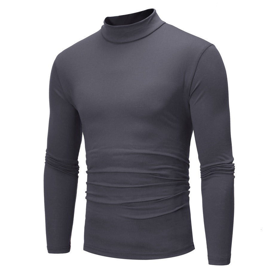New Autumn And Winter Men's Casual Solid Color High Collar Men's Slim Long Sleeved T-Shirt Bottoming Shirt - Mammalook