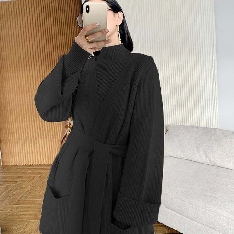 Thickened Sweater Coat – Women's New Knitting Cardigan + Wide Leg Pants Three-Piece Leisure Celebrity Fashion Suit - Mammalook