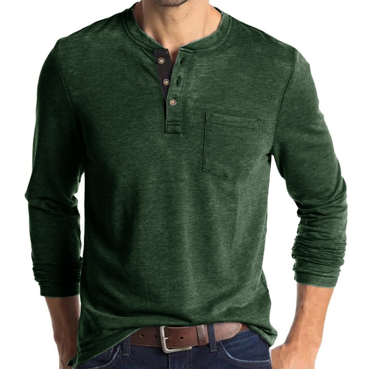 New Autumn And Winter Men's Long Sleeved T-Shirt Solid Color Base Shirt - Mammalook