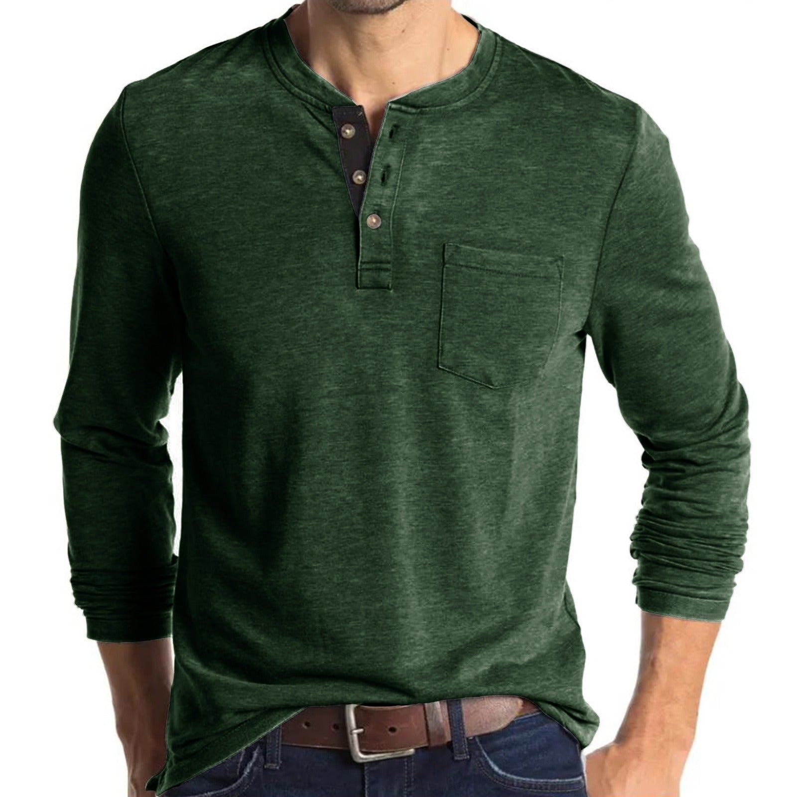 New Autumn And Winter Men's Long Sleeved T-Shirt Solid Color Base Shirt - Mammalook