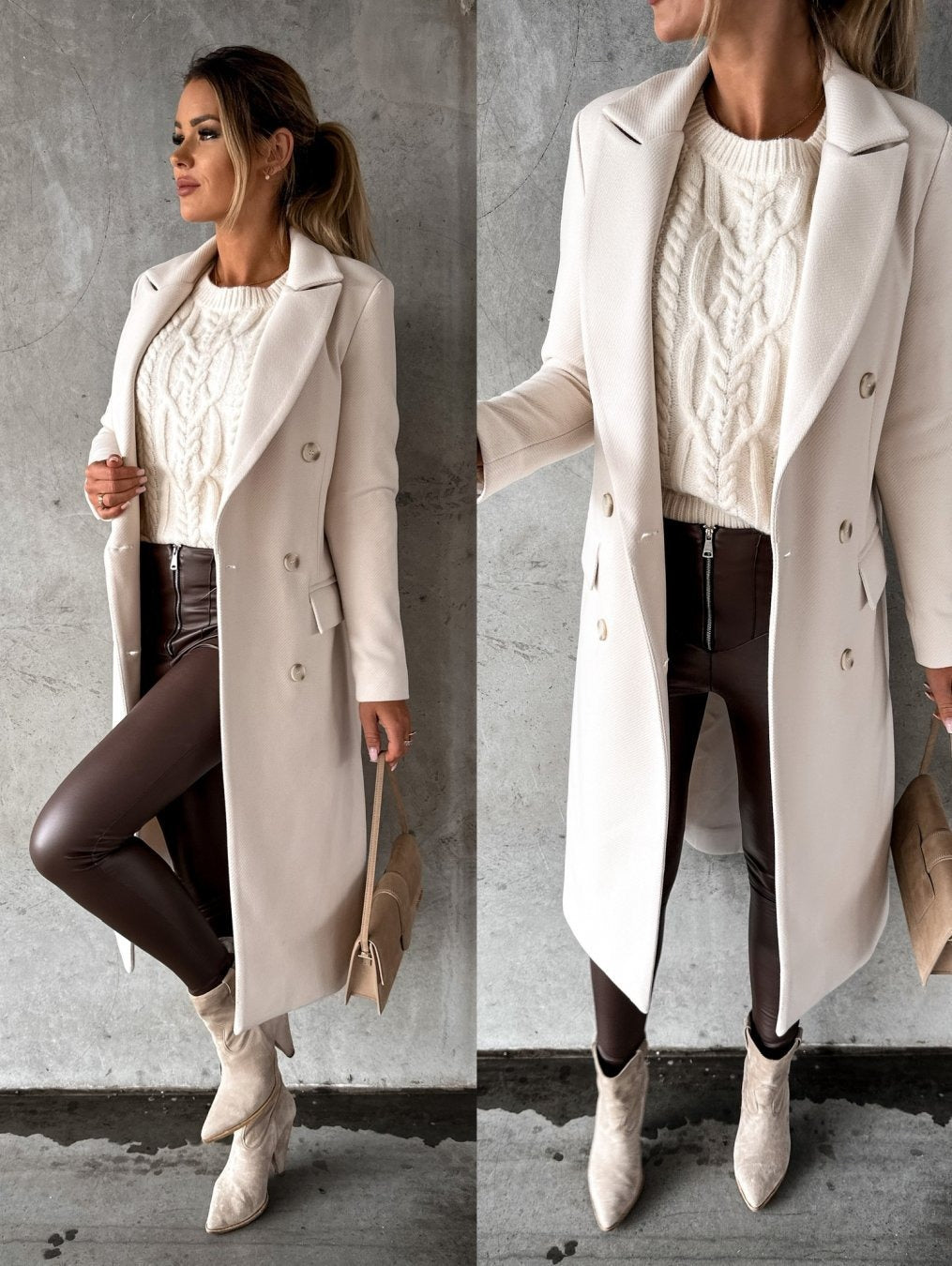 Fashionable Minimalist Long-Sleeved Double-Breasted Woolen Jacket for Women - Mammalook