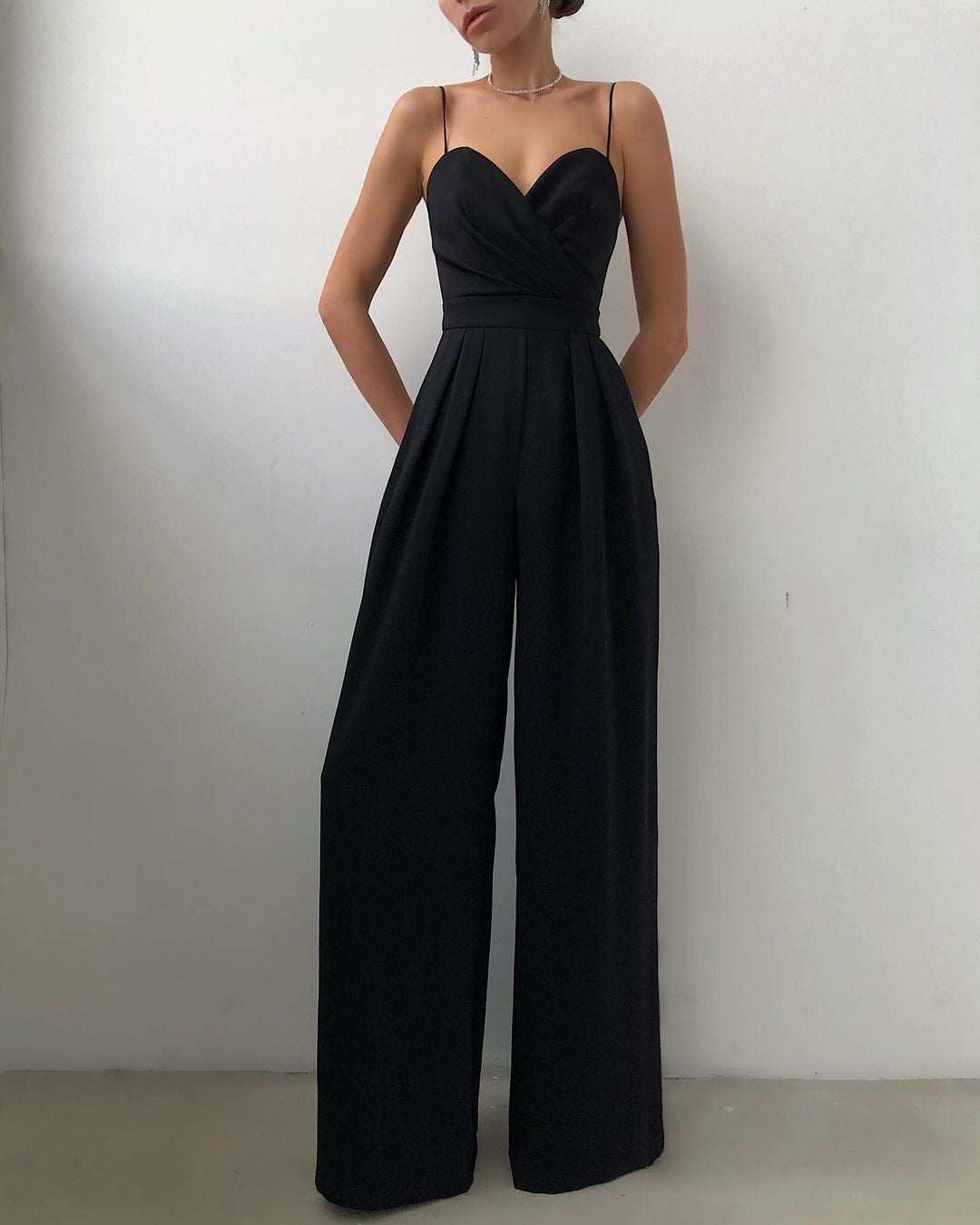 Sling waist straight tube floor mop jumpsuit - Mammalook