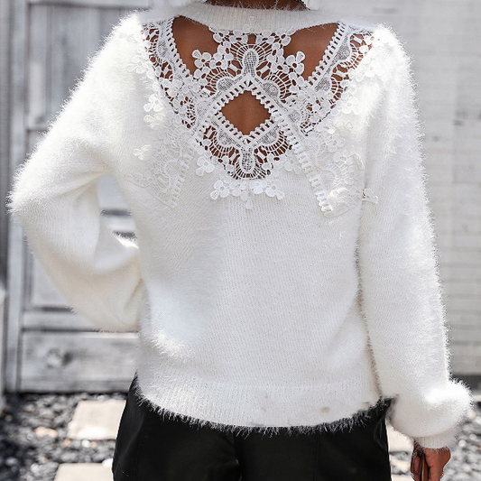 Pattern pattern women's knitted sweater round neck long sleeved pullover sweater for women - Mammalook
