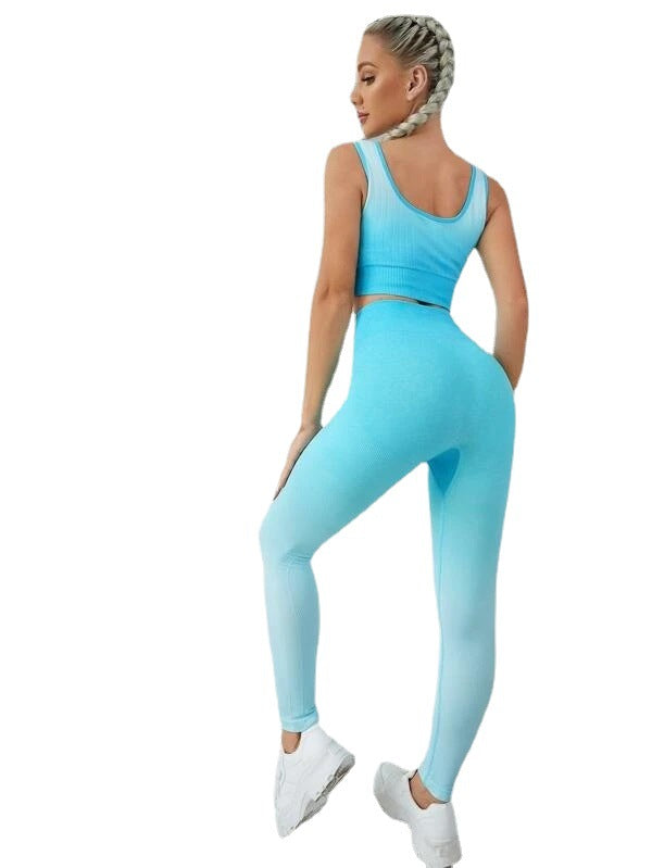 Women's Sports Running Fitness Clothes Seamless Beautiful Back Sports Bra Trousers Gradient Color Yoga Clothing Suit - Mammalook