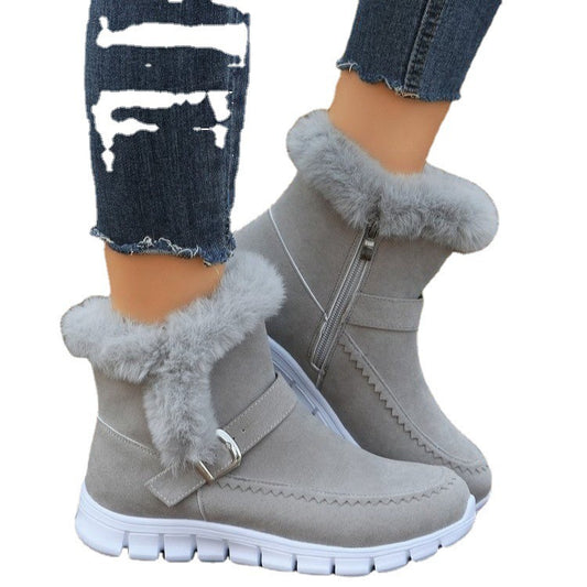 Women's Large Snow Boots – Korean Edition with Velvet and Warm Flat Bottom - Mammalook