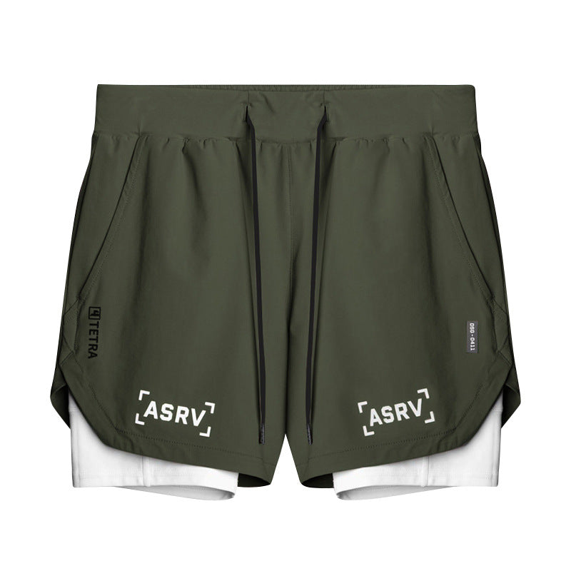 Wear Summer Sports Shorts Men's Fake Two-Piece Quick-Drying Double-Layer Basketball Pants Anti-Running Training Five-Point Pants - Mammalook