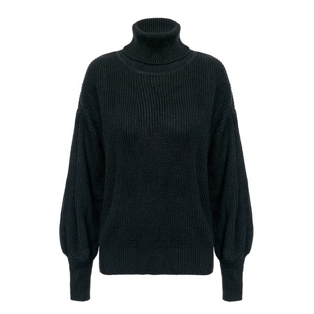 Turtleneck red winter sweater women knit Lantern sleeve white sweater female Loose oversized pullover knitted jumper - Mammalook