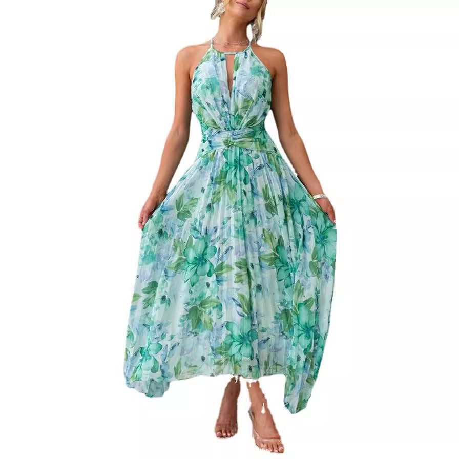 Women's Sleeveless Halter V-Neck Maxi Dress –