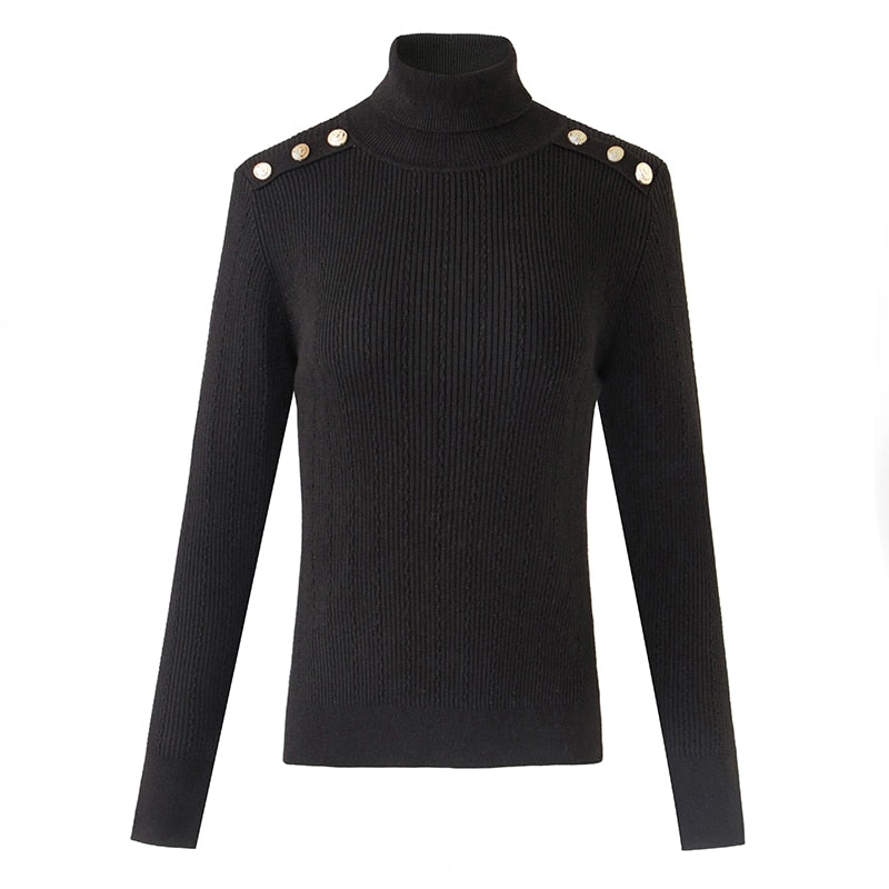 Harley Fashion Women Winter Wool Blend Black Turtleneck Pullover Sweater Top Quality Casual Knit Fabric - Mammalook
