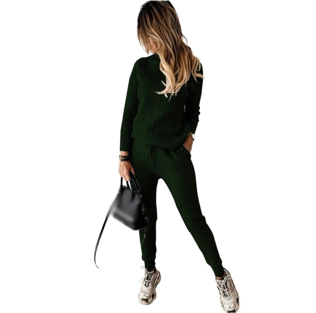2-Piece High Collar Solid Color Sweater Set for Women - Mammalook