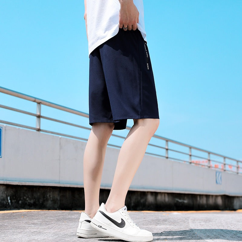 Shorts Mens New Quarter Pants Mens Solid Color Straight Tube Quick Drying Ice Silk Pants Korean Version Large Beach Pants - Mammalook