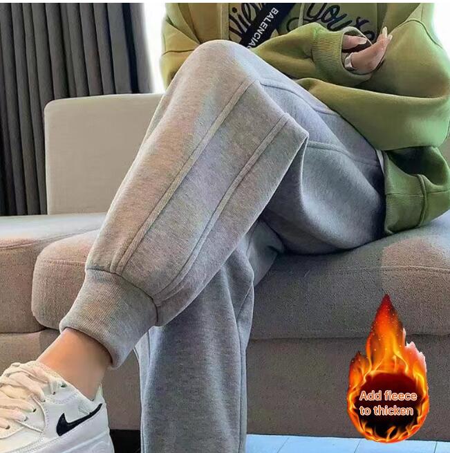 Women Thicken Cotton Sweatpants Autumn Winter Elastic Waist Bundle Foot Straight Trousers Fleece Warm Loose Casual Pants - Mammalook