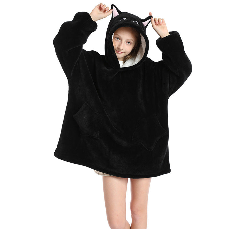 Sweater Flannel Plus Velvet Thick Double Layer Autumn And Winter Pullover Hooded Blanket - Mammalook