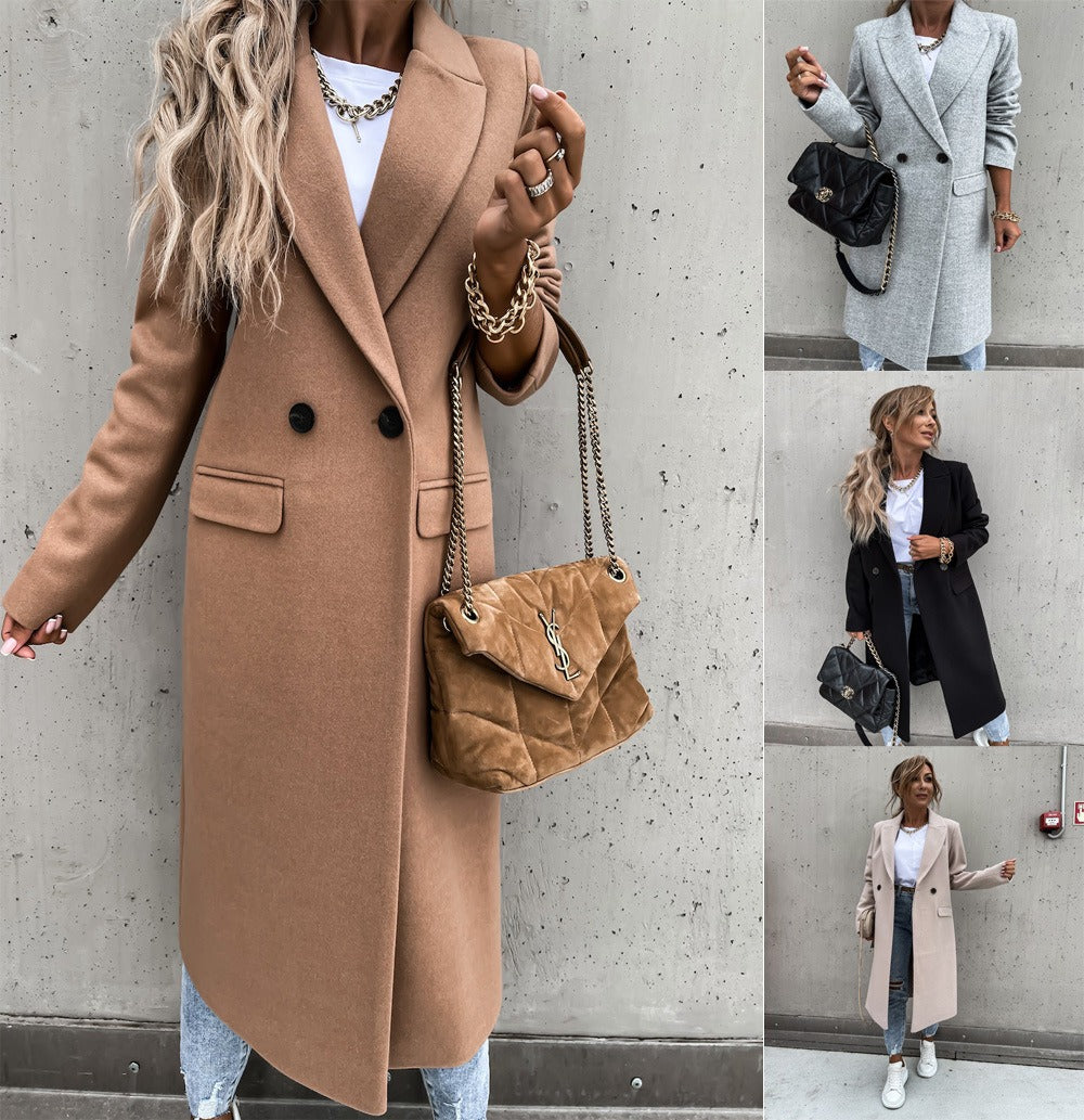 Hot selling autumn and winter color lapel, medium length button down woolen coat, outerwear for women - Mammalook