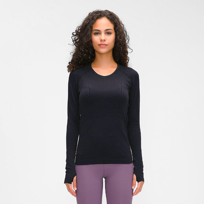 New Women's Long Sleeve Round Neck Sports T-shirt Running Fitness Top Slim Breathable Yoga Clothing - Mammalook