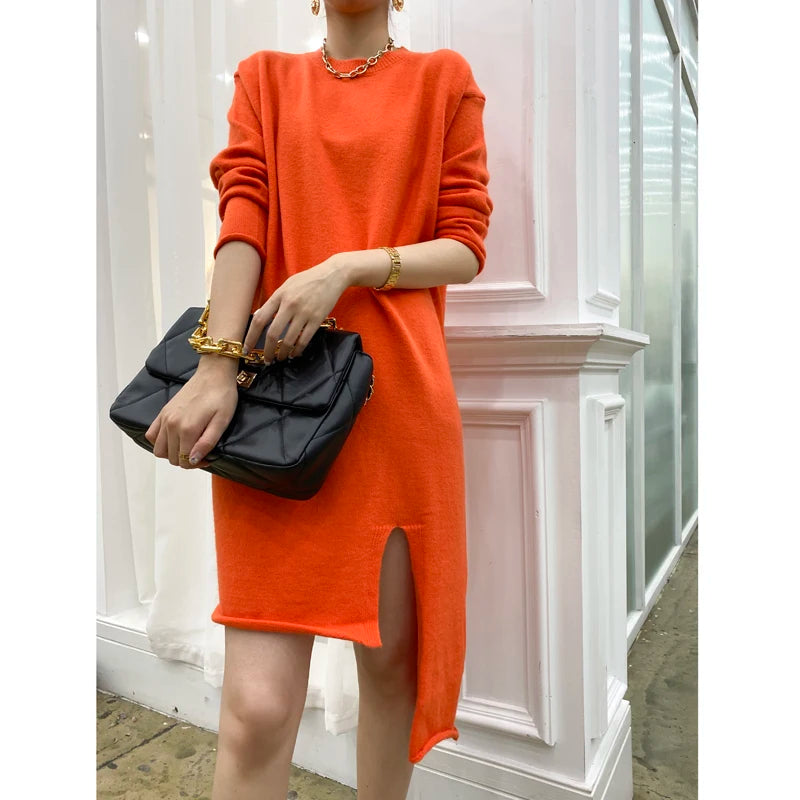 New fashion style Cashmer irregular Knitted Sweater Dress set Female Loose 2 piece suit outfit - Mammalook
