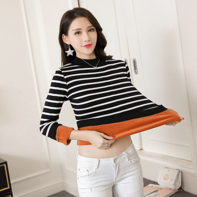 Women Thick Warm Sweaters Thermal Underwear Long Johns Solid O-neck Velvet Jumper Sweaters For Women Winter - Mammalook