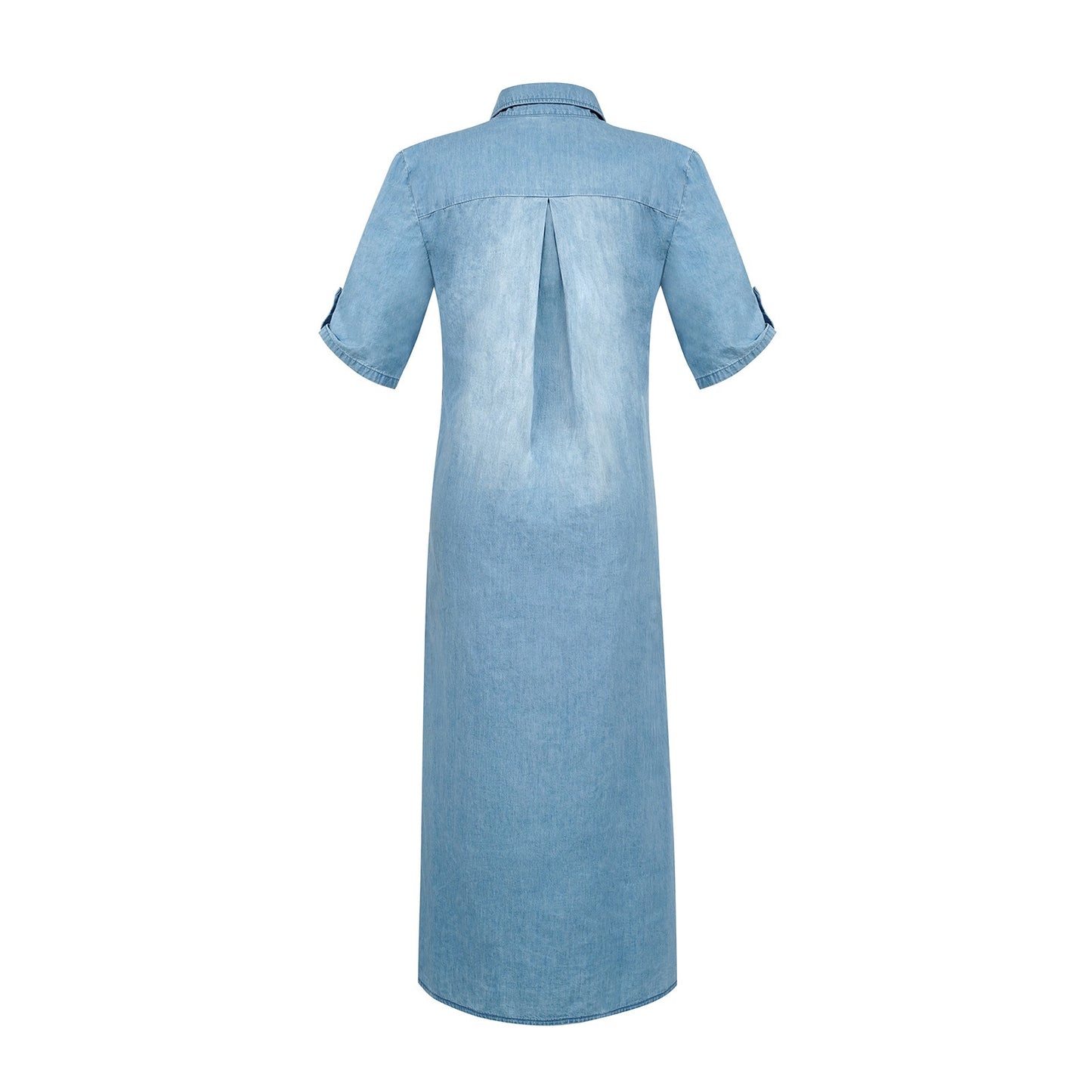 Casual Women Loose Dress Lapel Vintage Summer Side Slitting Hem Loose Long Denim Dress - Mammalook