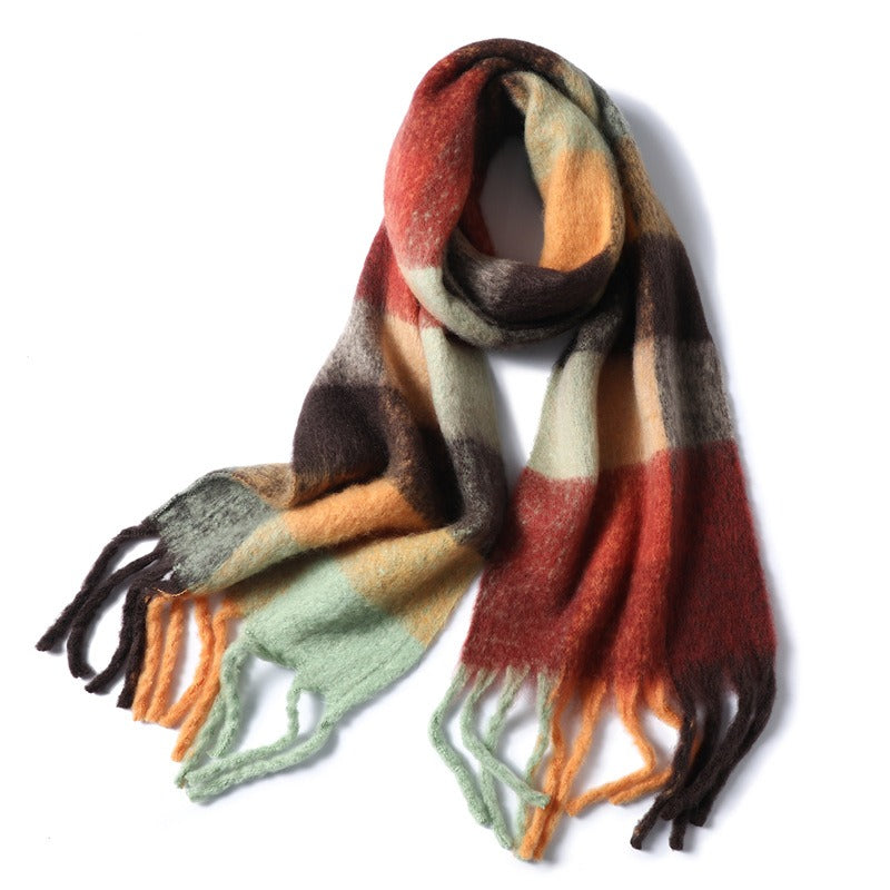 Autumn and Winter Imitation Cashmere Scarves – Thickened Striped Plaid with Tassels - Mammalook