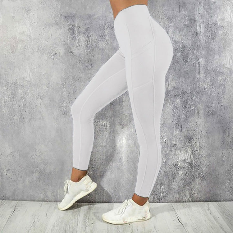 Women's High Waist High Elastic Side Pocket Multicolor Sports Running Fitness Yoga Leggings - Mammalook