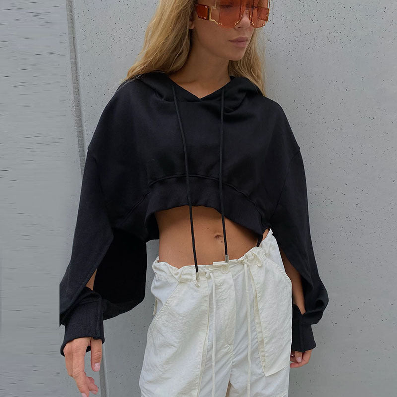 Autumn New Women's Fashion Long Sleeve Short Open Umbilical Relaxed Hoodie - Mammalook