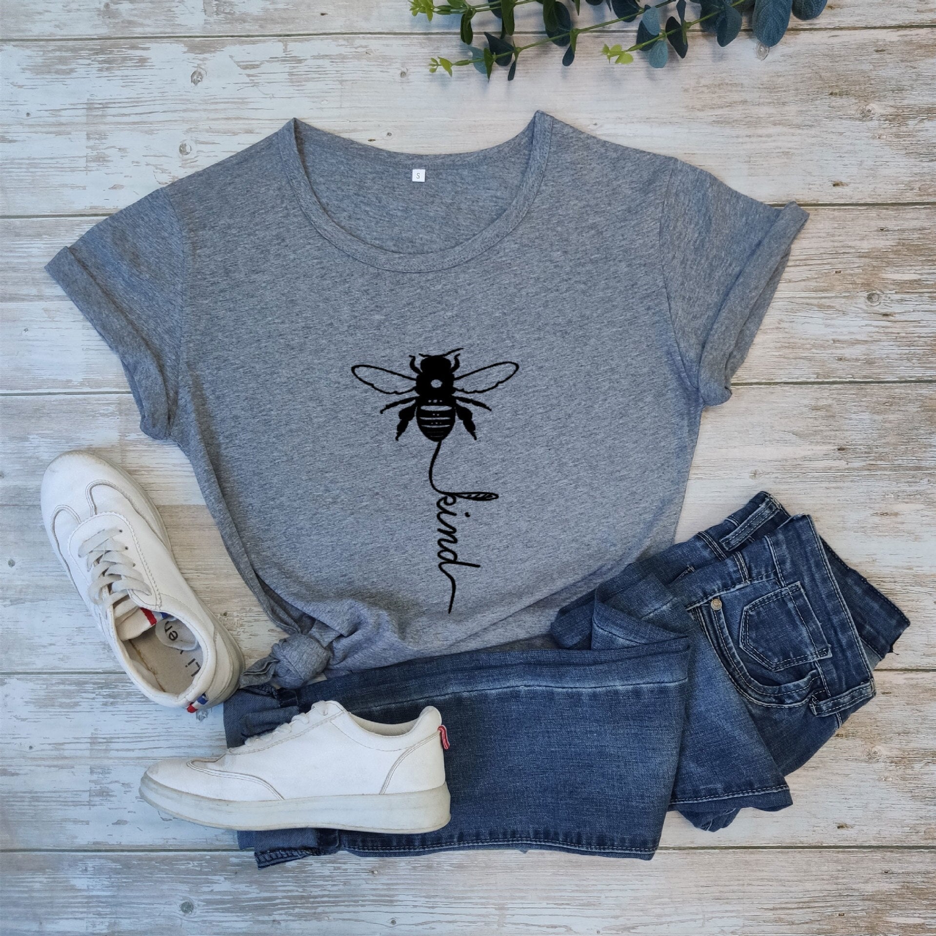 Cotton T Shirt Bee Kind Print Women Short Sleeve O Neck Loose Tshirt Summer Tee Shirt Tops - Mammalook