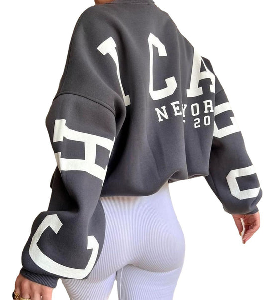 Casual Letters Print Sweatshirt Women Fashion Fleece Long Sleeve Loose Hoodies Y2k Streetwear Autumn Winter Lady Pullovers - Mammalook
