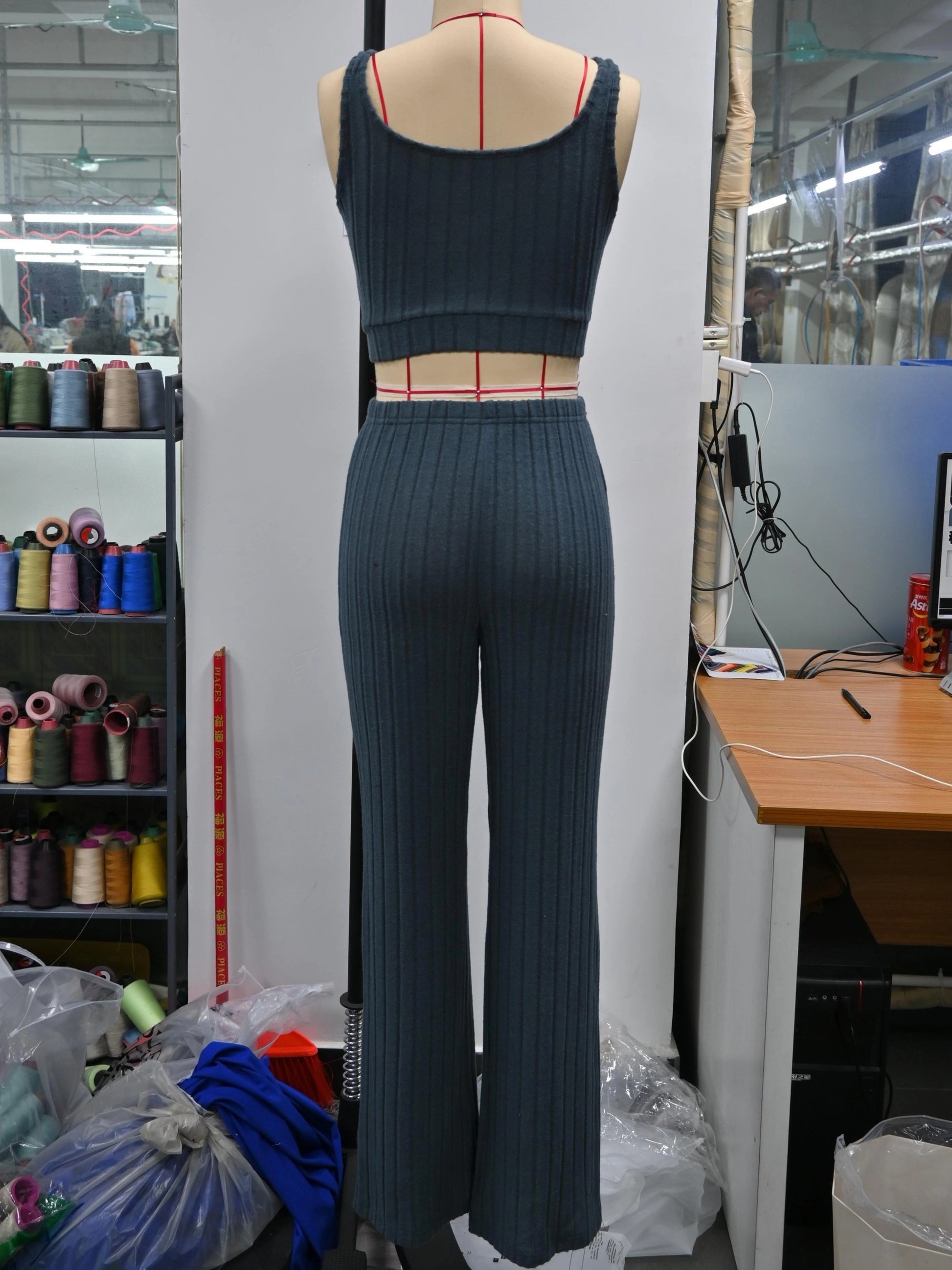 Ribbed Casual Two-piece Set, Crop Tank Top & High Waist Pants Outfits, Women's Clothing - Mammalook